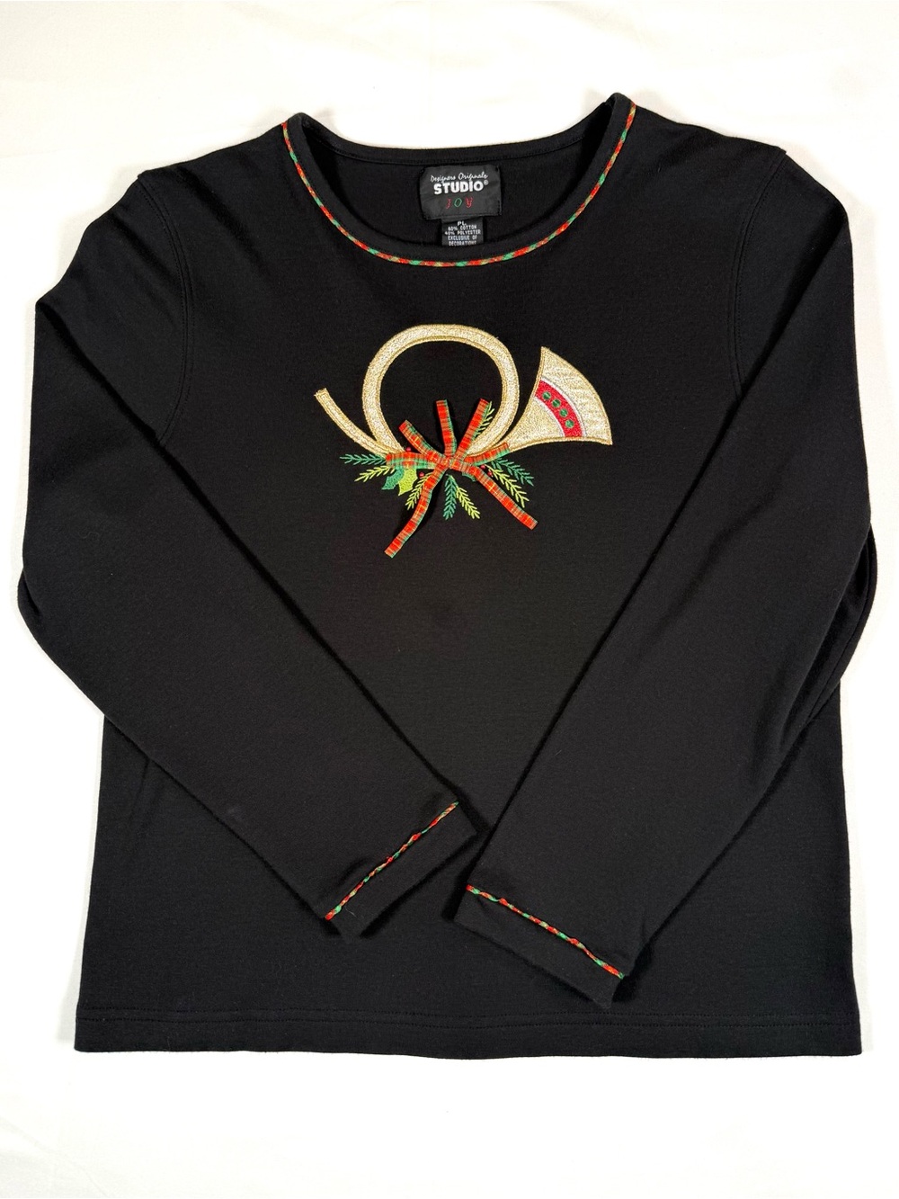 VINTAGE DESIGNERS ORIGINALS Womens Christmas French Horn Top PL 90s Cottagecore